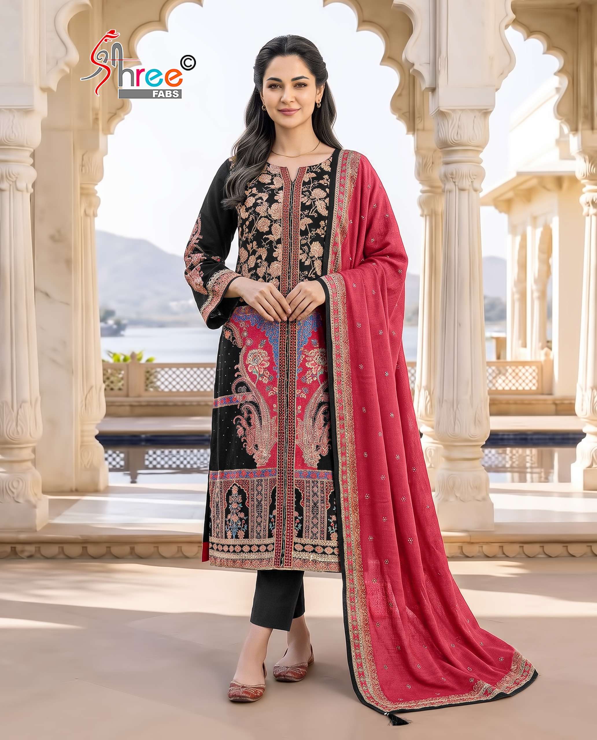SHREE FABS KT 375 COLOUR MASLIN MULTI COLOR AND WORK LADIES DRESS FOR WHOLESALER TEXTILE